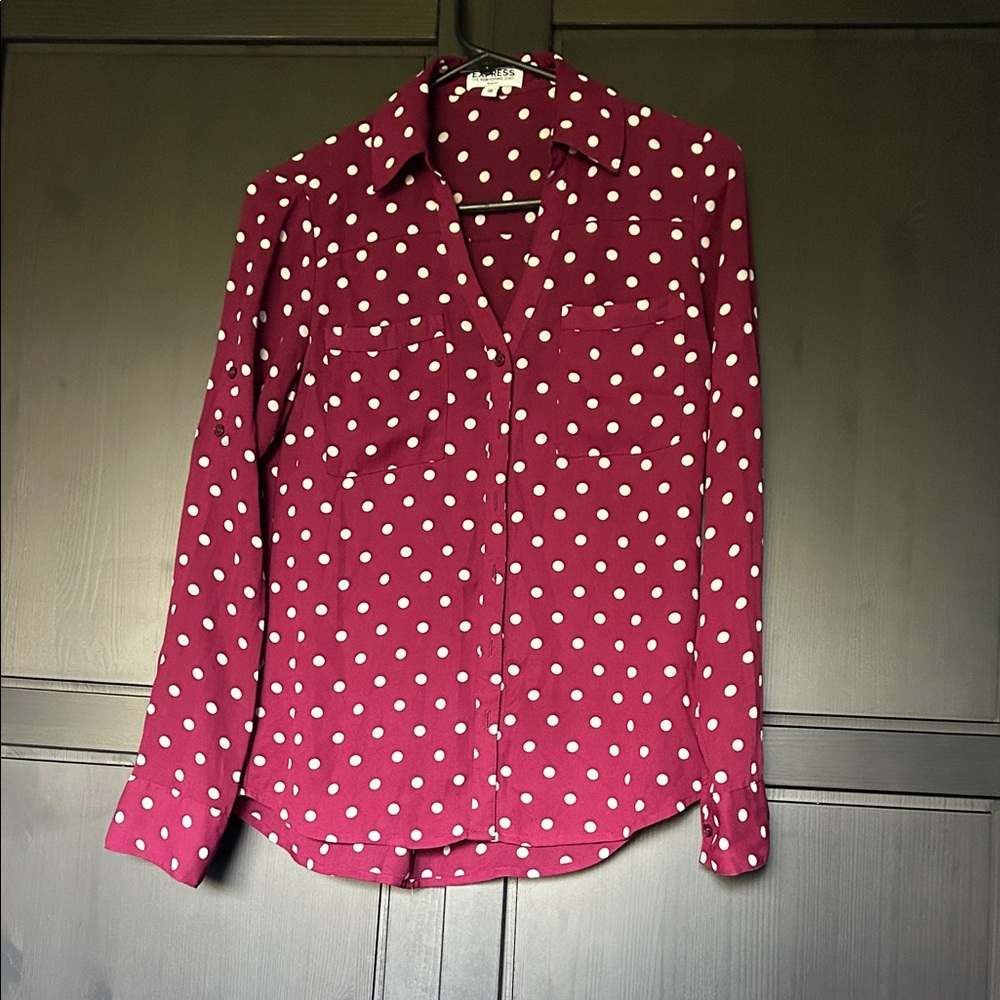 Express Burgundy Polka Dot Portofino Shirt
